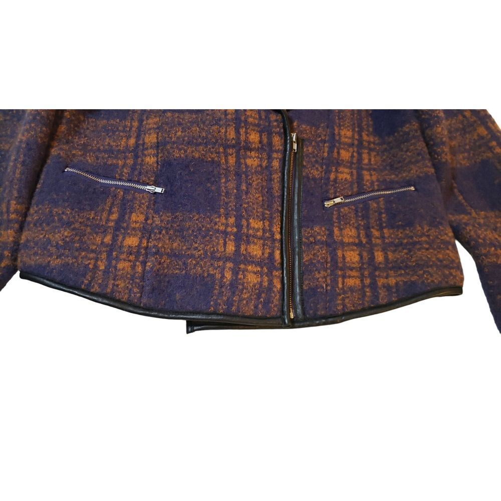NWT Cut 25 Byzantium Plaid Crop Wool Leather Trim Jacket Zip Pocket S Orig. $550 - Picture 3 of 16